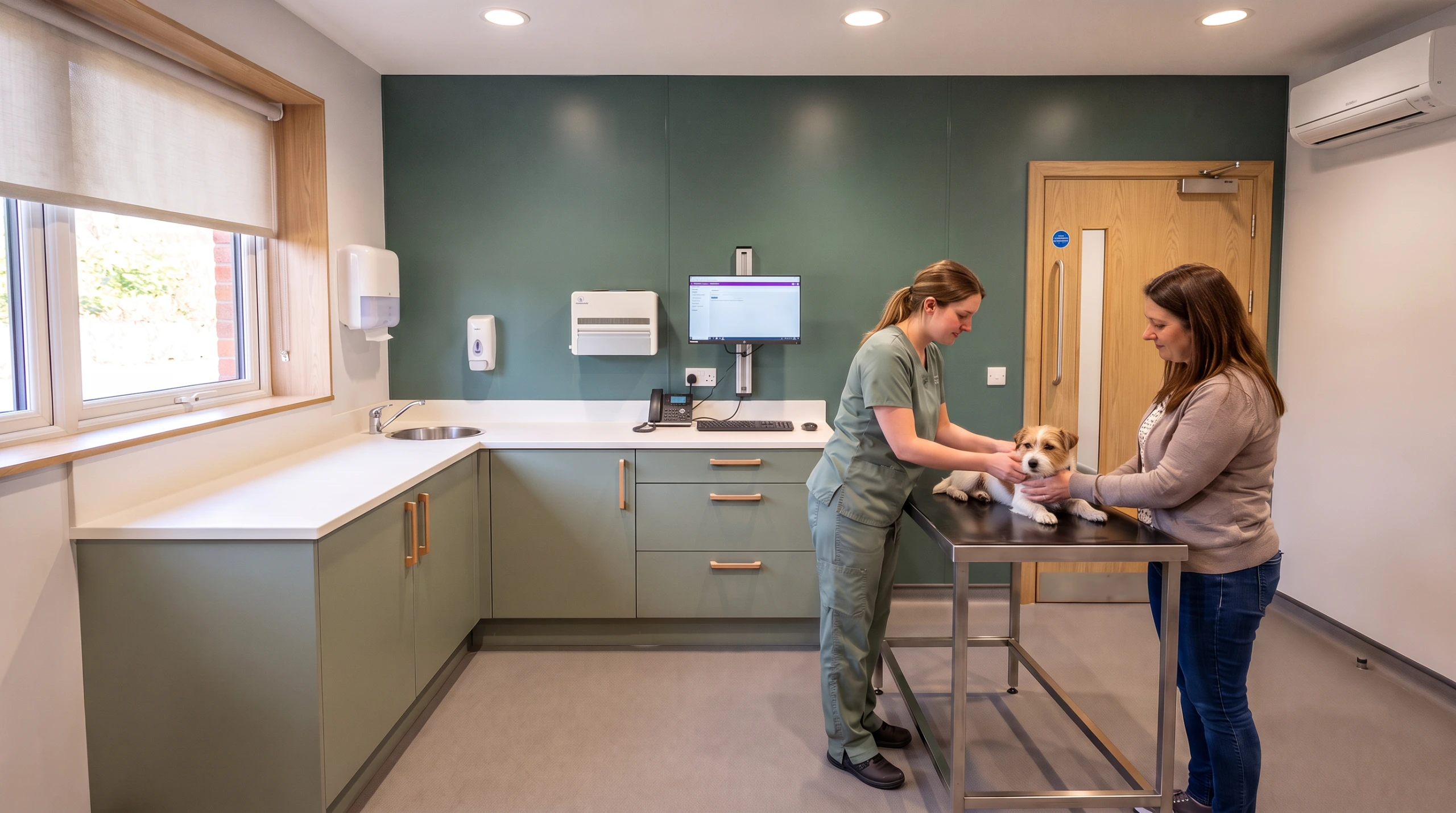 Architectural and interior design for a veterinary practice refurbishment. Internal view of a consultation room.