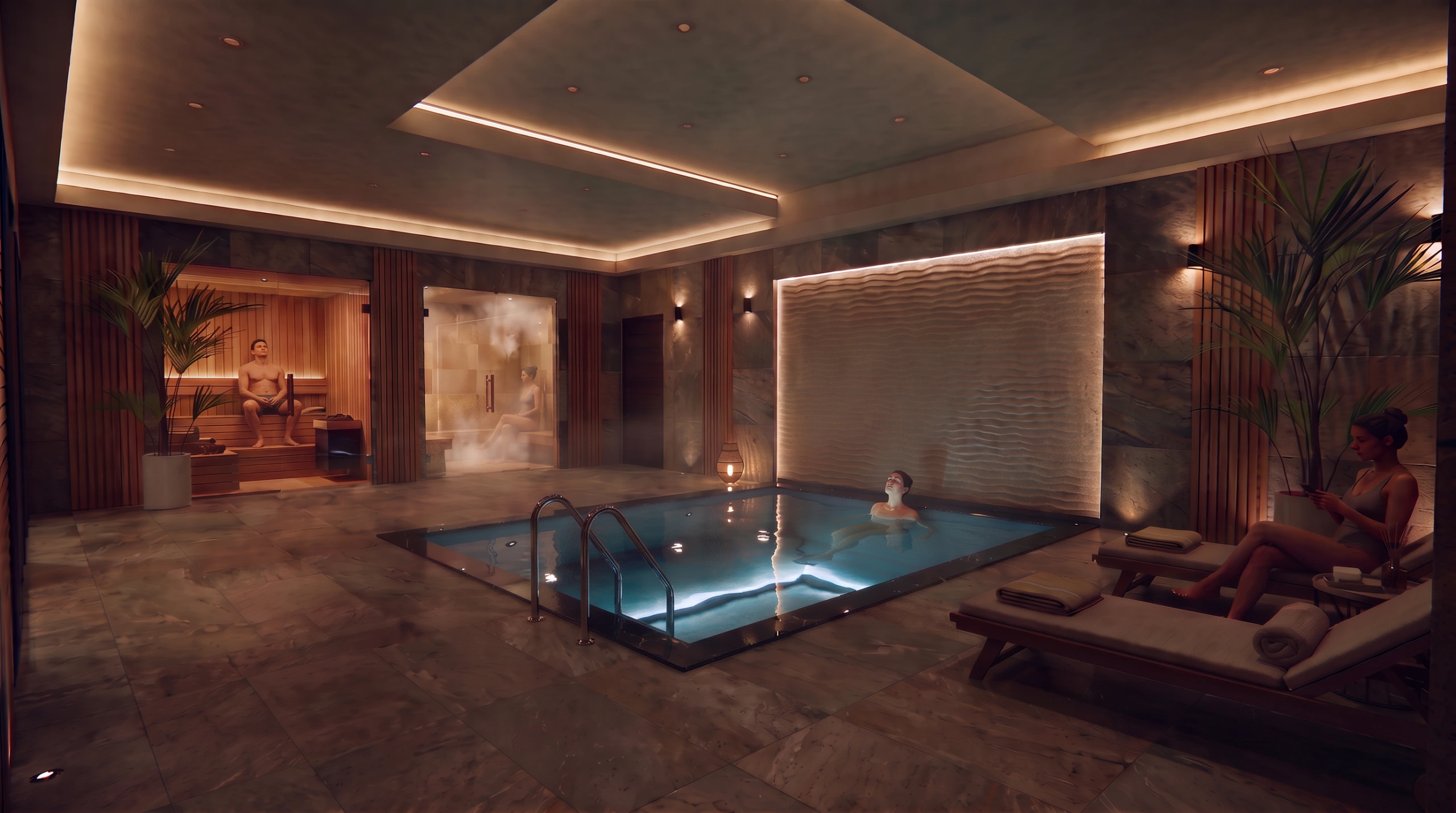 An image showing a new spa with a pool, steam room and sauna inside a new Health Club in Worksop.