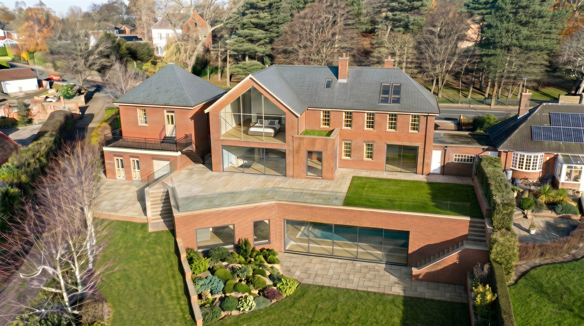 Aerial view of the Keresforth Hall Road house and garden in Barnsley