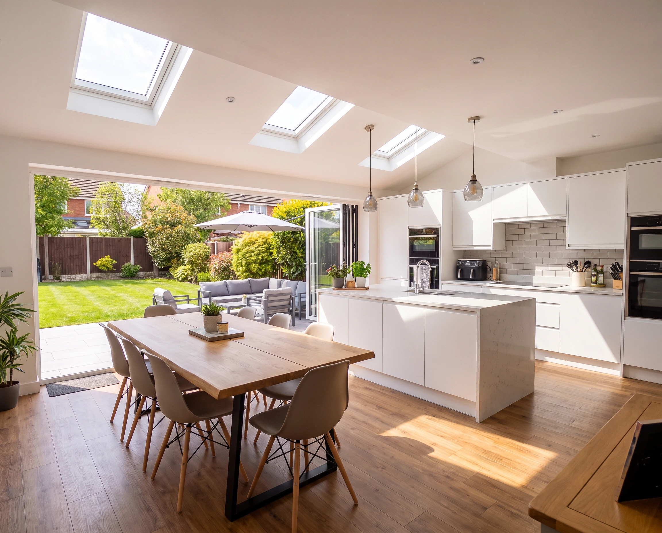 Internal view of a kitchen and dining extension in Darton, Barnsley