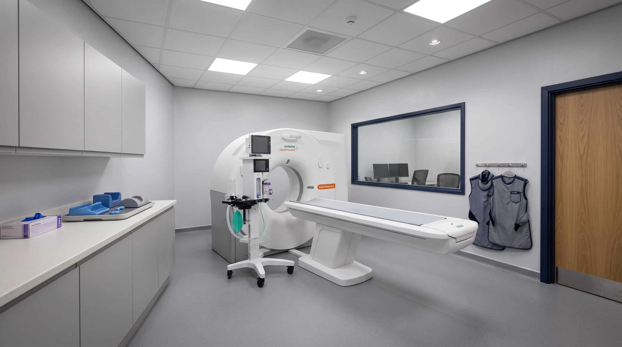 Architectural design services for a new build veterinary hospital. Image of a CT Scanner room.