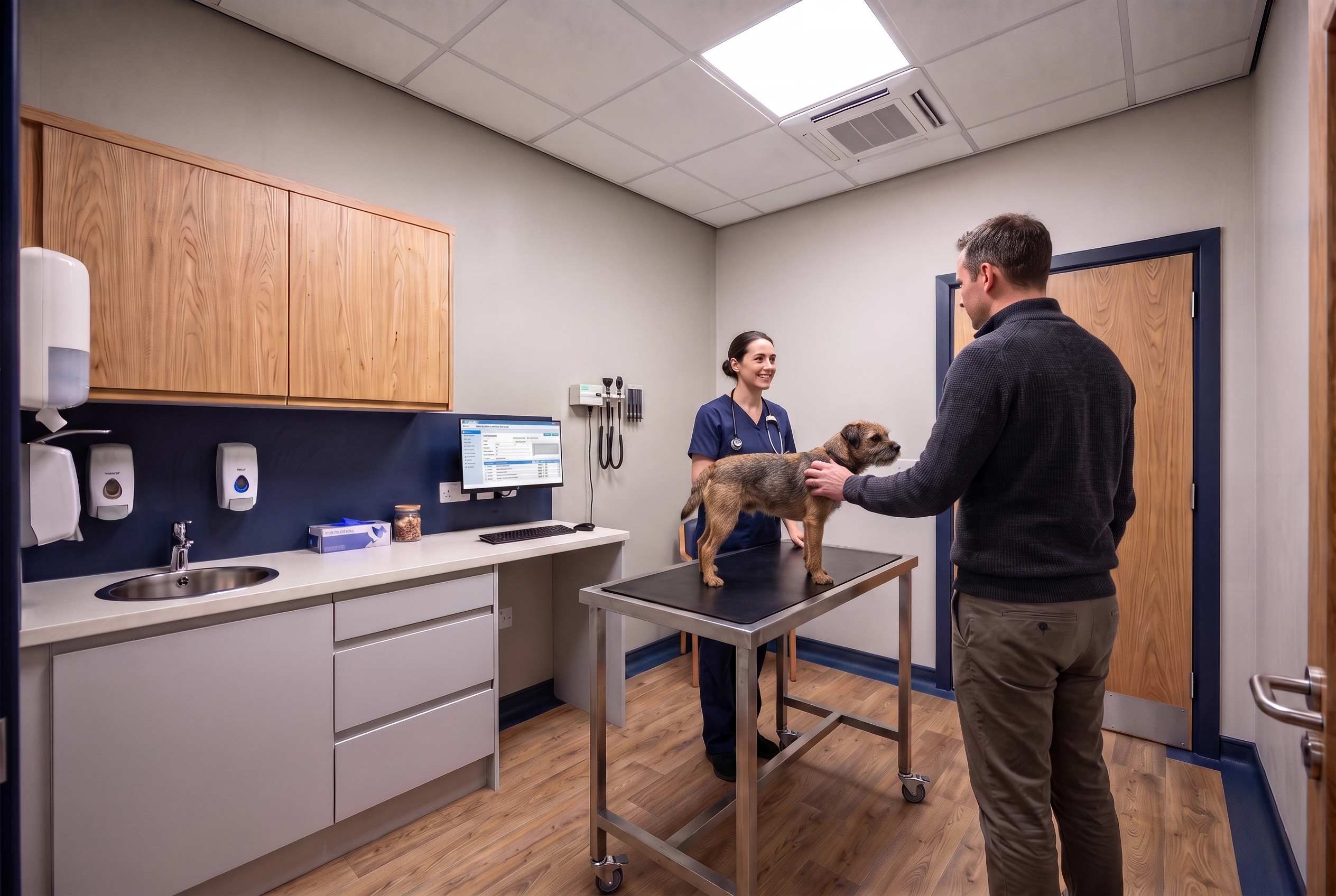 Architectural design services for a new build veterinary hospital. Image of a consult room.