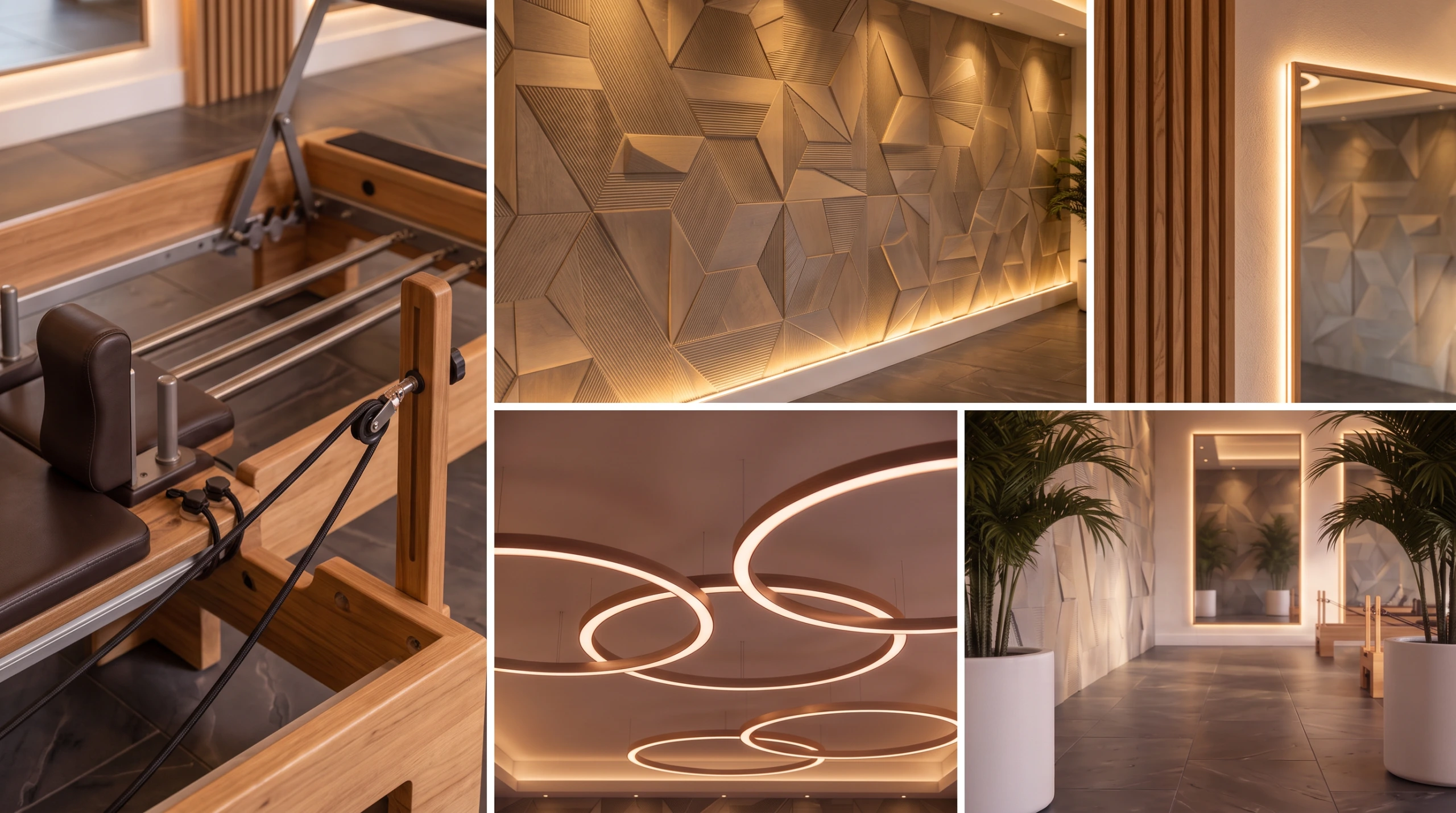 An image showing the interior design details of a reformer Pilates studio