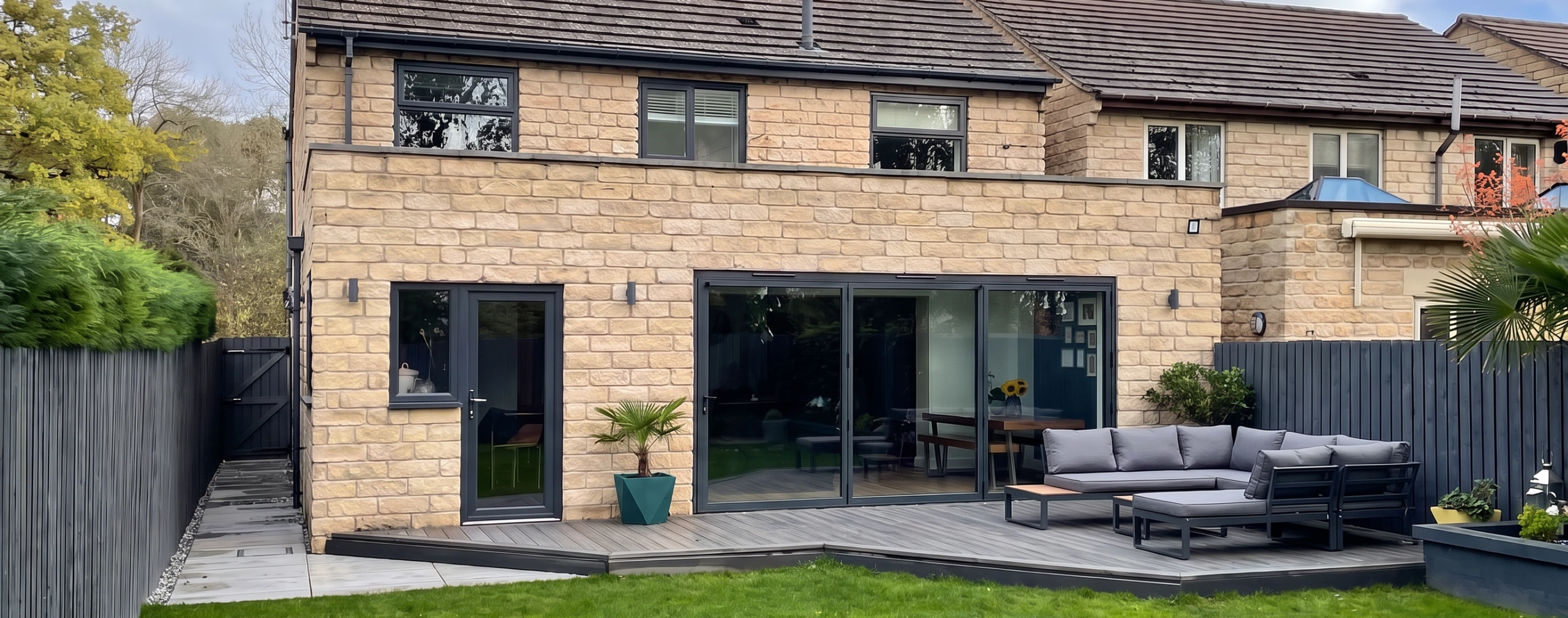 Single storey rear extension with bi-folding doors onto the garden at a house in Silkstone Common, Barnsley