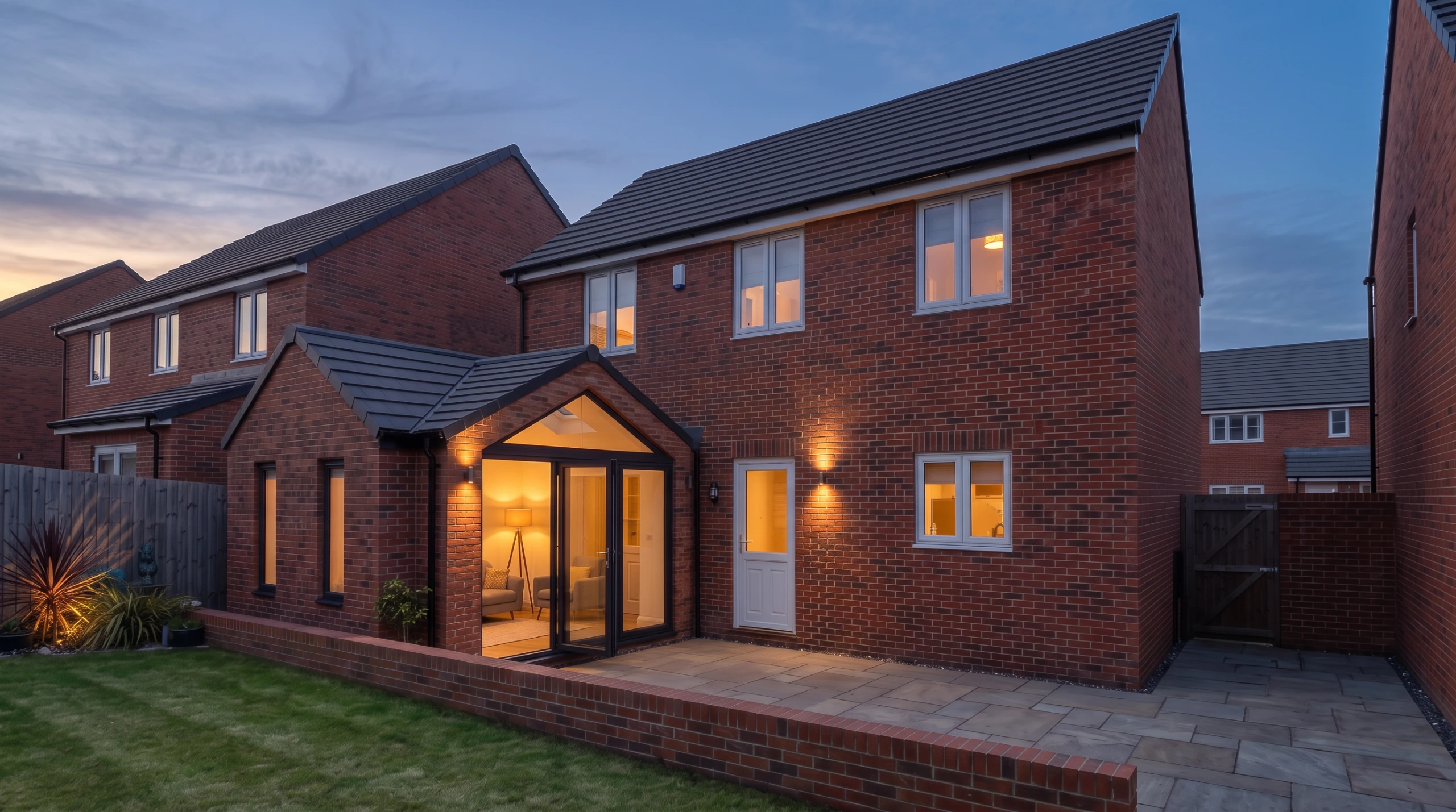An image of an extension to a residential dwelling in Barnsley taken at evening.