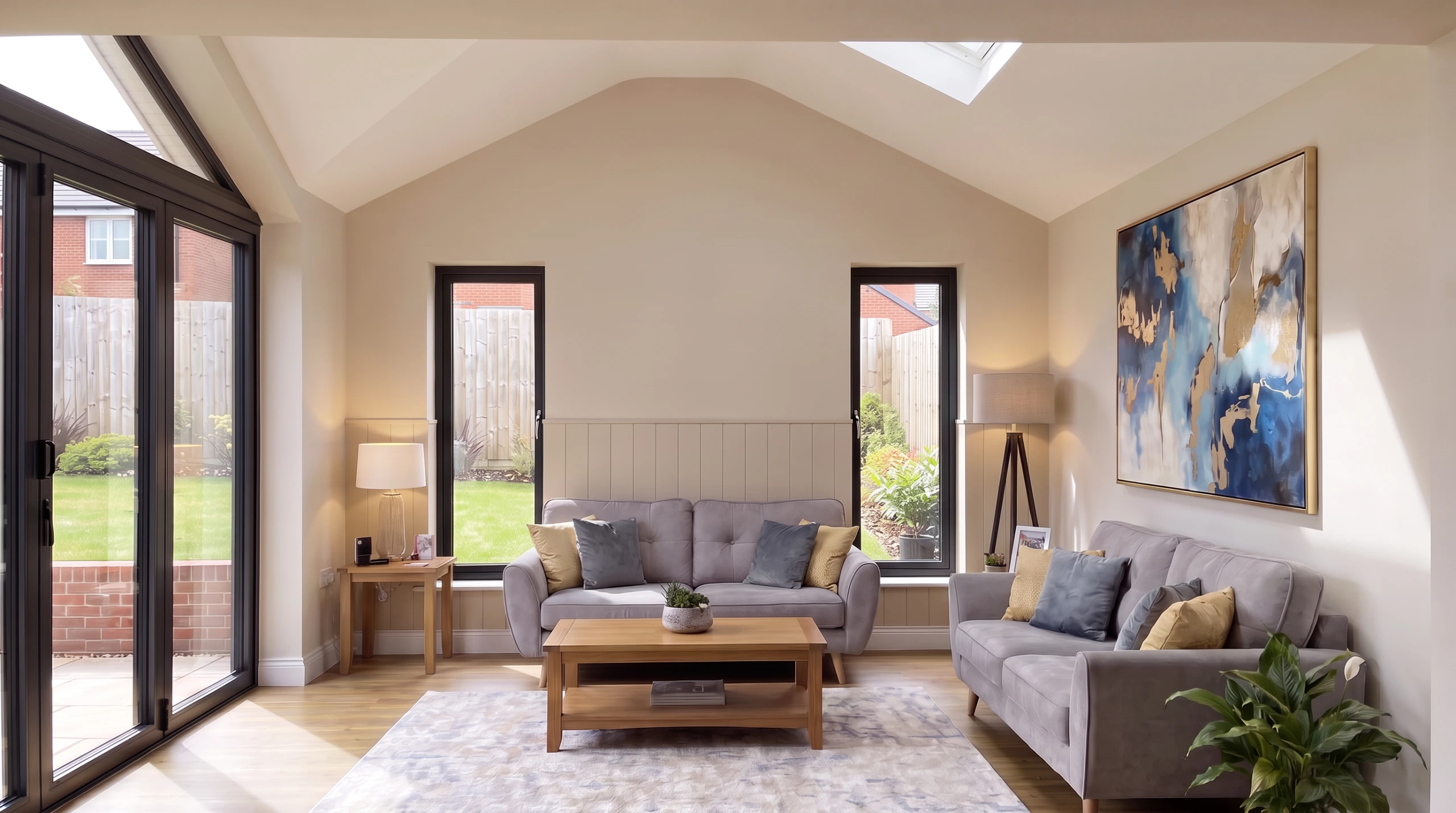 Interior photograph of a single storey extension in Barnsley with a vaulted ceiling.