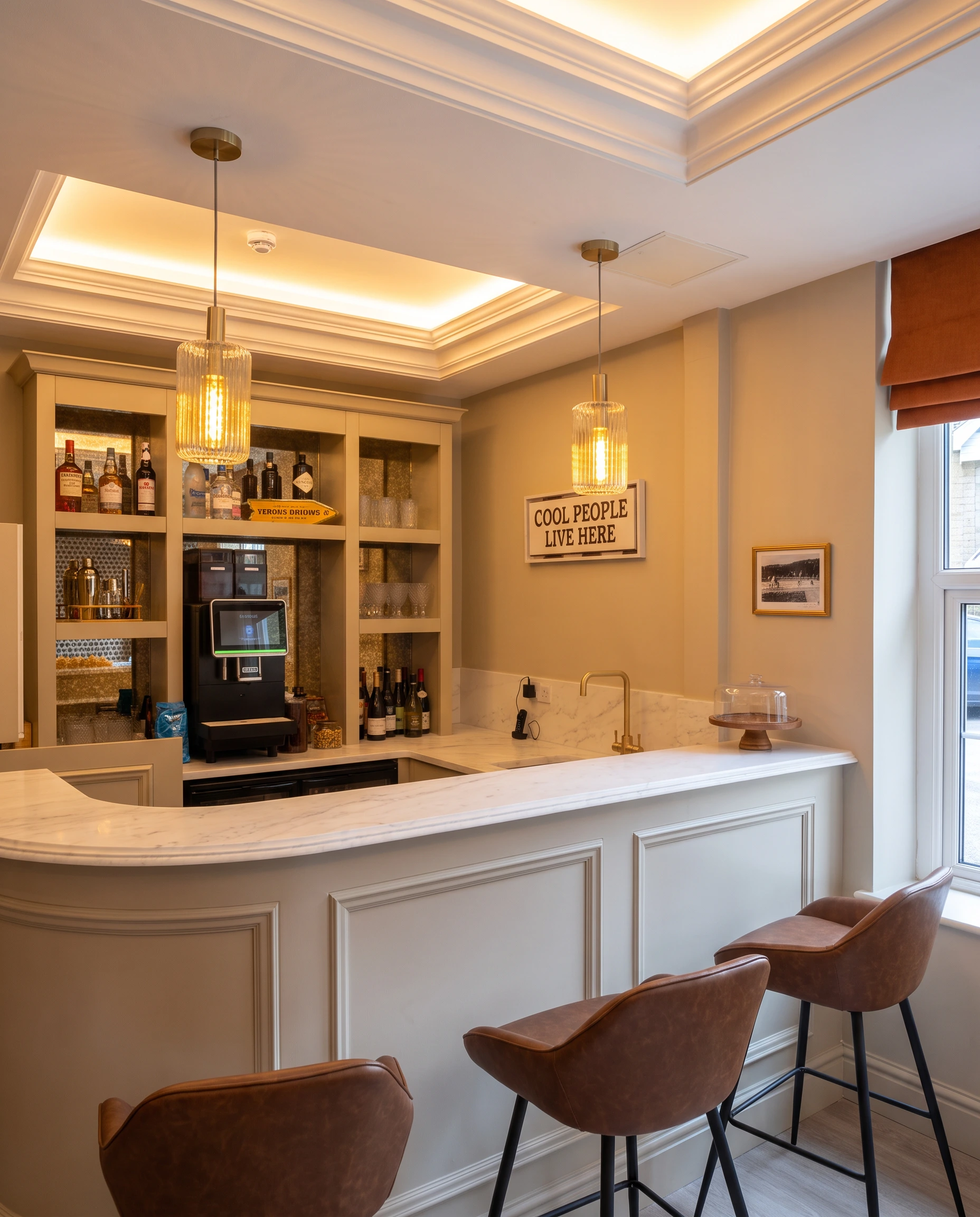 Architectural design services for the refurbishment of a residential care home in Ilkley. Photograph of the bar area.