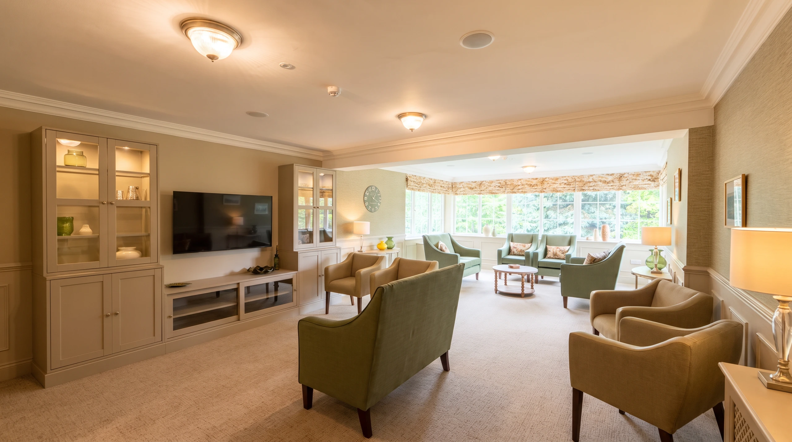 Architectural design services for the refurbishment of a residential care home in Ilkley. Photograph of a lounge.