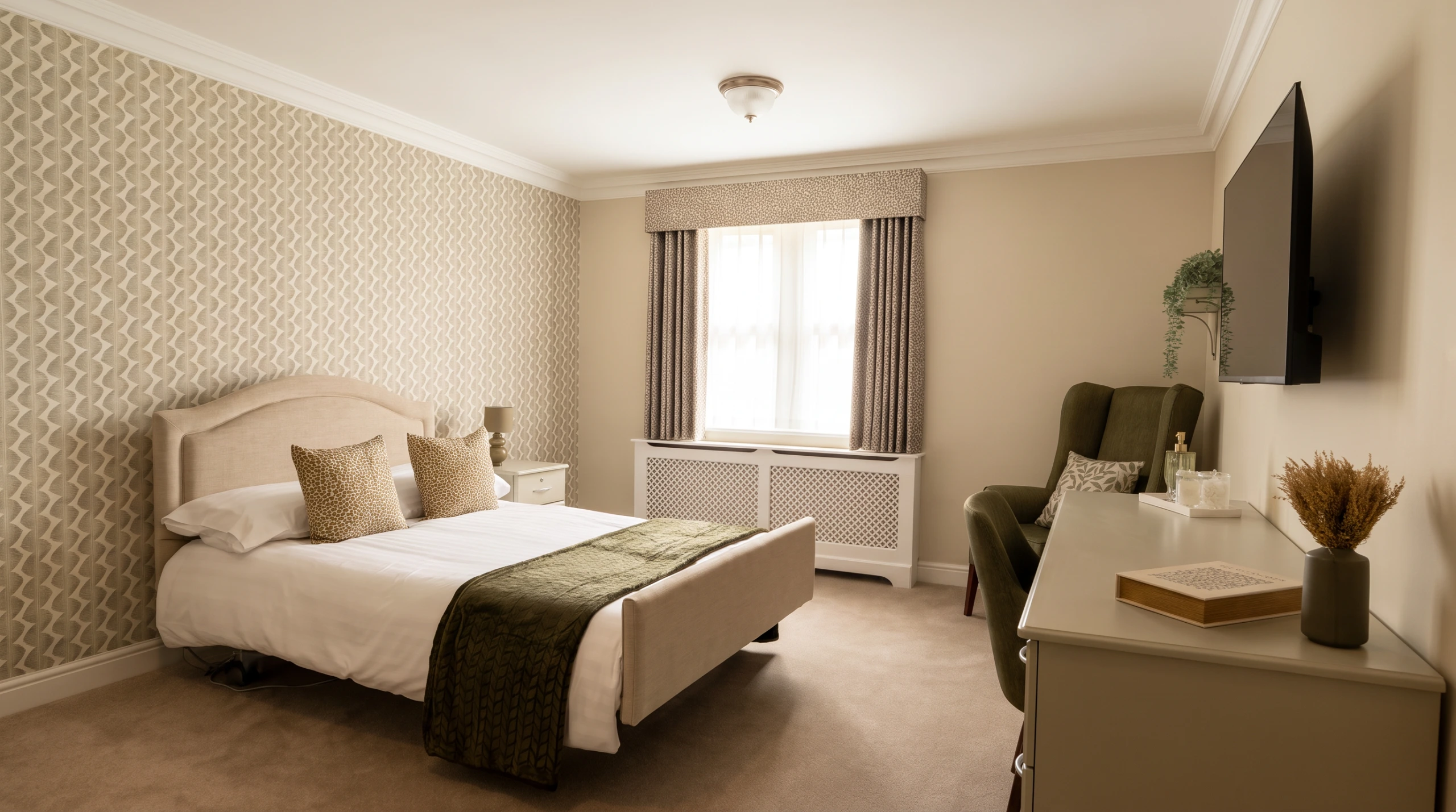 Architectural design services for the refurbishment of a residential care home in Ilkley. Internal view of a bedroom.