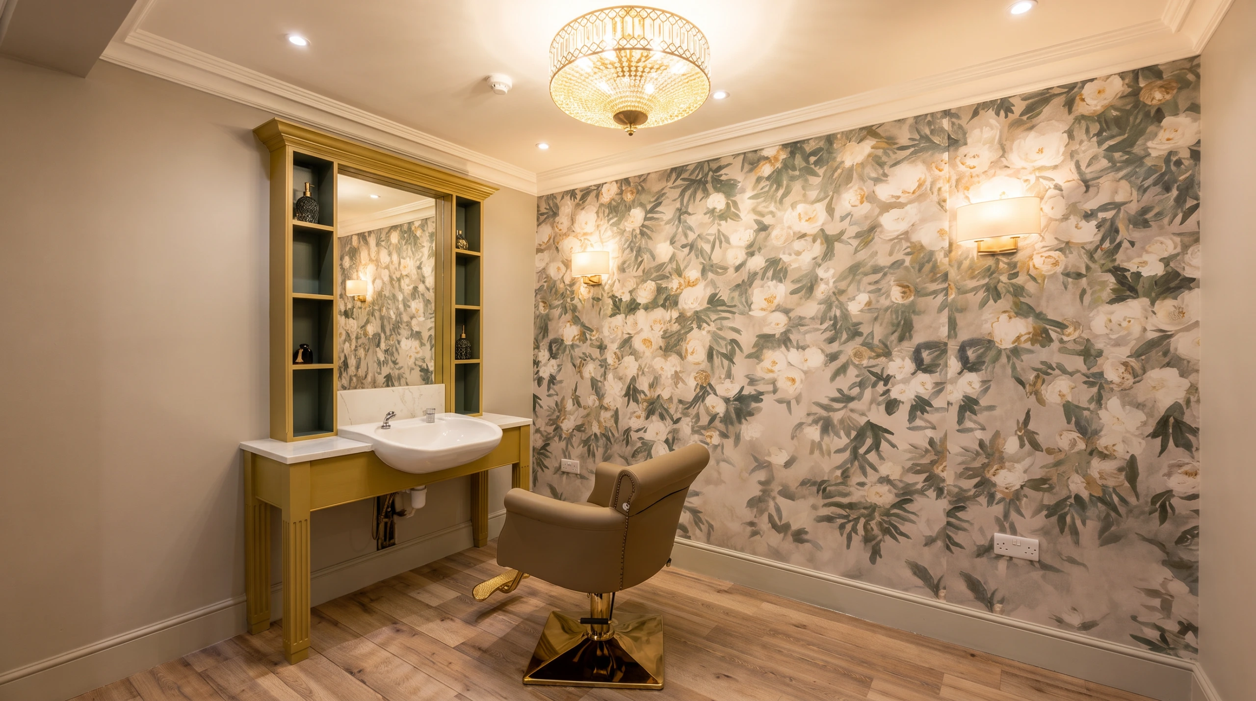 Architectural design services for the refurbishment of a residential care home in Ilkley. Photograph of the hair salon.