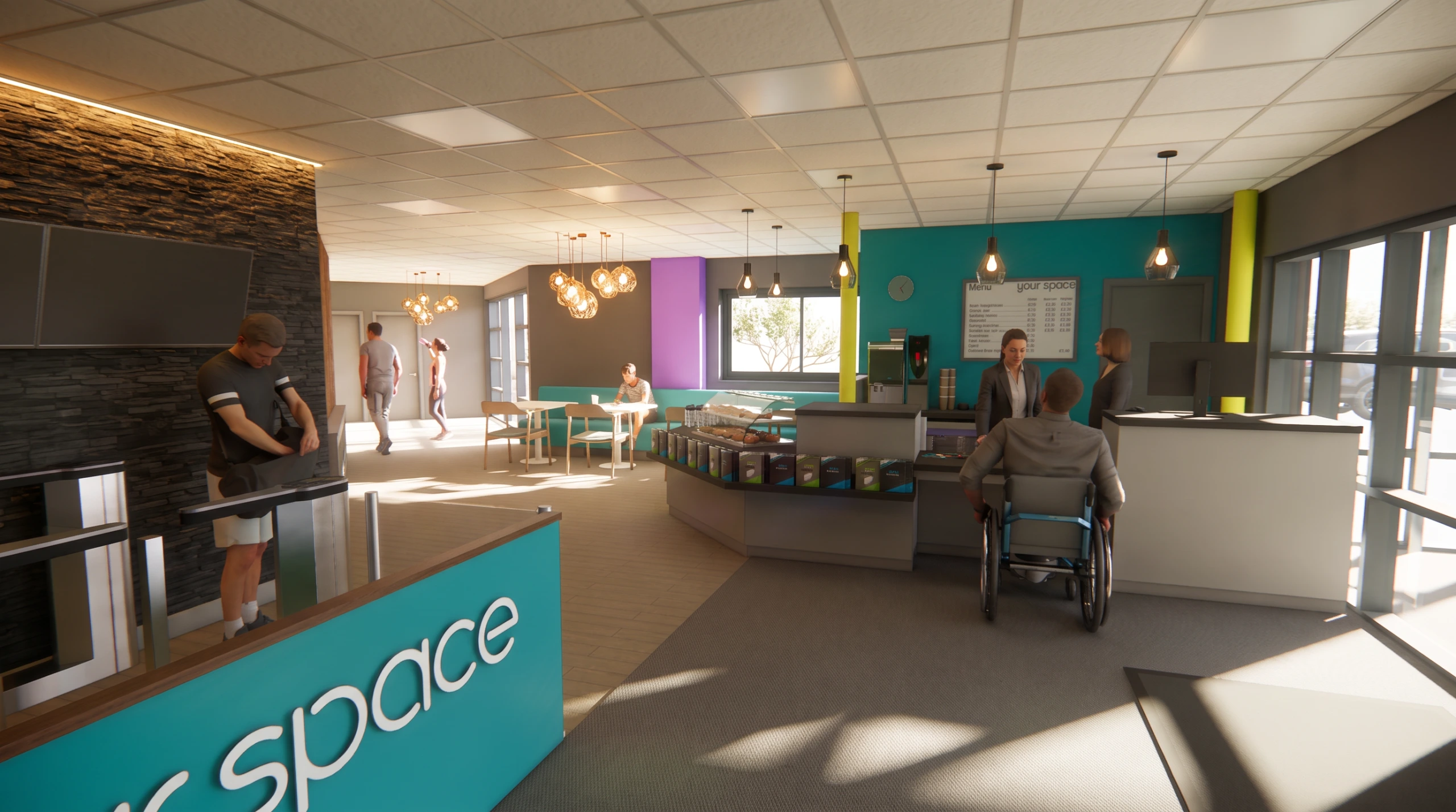 Visualisation of the new reception and cafe area at Your Space, Dearneside